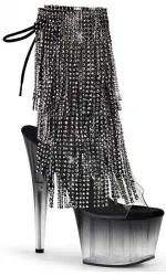 Black Rhinestone Fringe 7 Inch Heel Ankle Boots