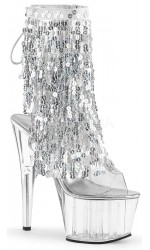 Silver Sequin Fringe 7 Inch Heel Ankle Boots