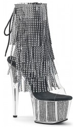 Rhinestone Fringed Black and Silver 7 Inch Heel Ankle Boots