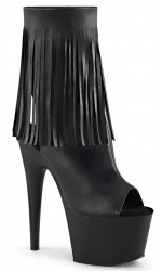 Fringed Black Peep Toe and Heel Platform Ankle Boots