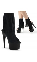 Fringed Black Suede Peep Toe and Heel Platform Ankle Boots