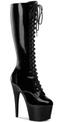 Adore Knee High Black Patent Platform Granny Boots