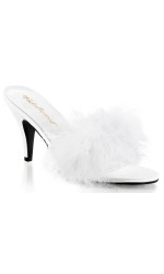 Amour White Maribou Trimmed Slipper