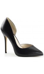 Amuse Black Faux Leather 5 Inch High Open Side Pump