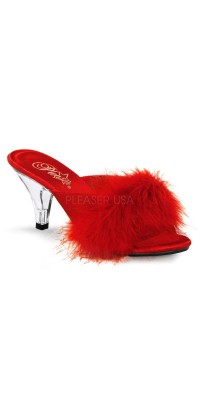 Belle Red Maribou Satin Slipper