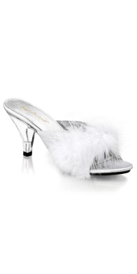 Belle White Maribou Satin Slipper