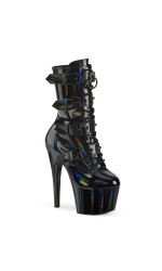 Adore Studded Black Hologram Lace Up-Ankle Boots