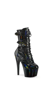 Adore Studded Black Hologram Lace Up-Ankle Boots