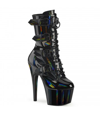 Adore Studded Black Hologram Lace Up-Ankle Boots