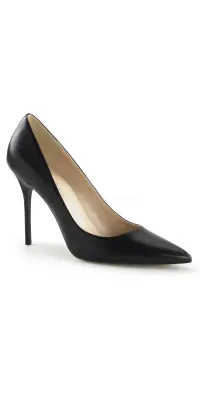 Classique Black Faux Leather 4 Inch High Heel Pump