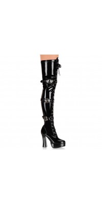 Electra Black Patent Buckled Thigh High Platform Boots