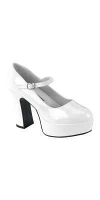 White Mary Jane Square Heeled Pump