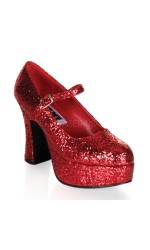 Red Mary Jane Glitter Square Heeled Pump