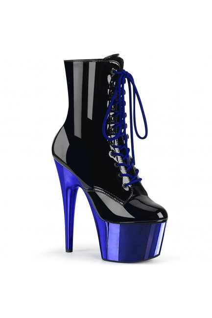 Blue Chrome Platform Adore Black Granny Ankle Boots