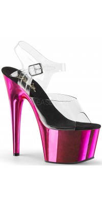 Hot Pink Chrome Platform Clear Strap Platform Sandal