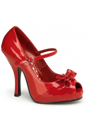 Cutie Pie Red Peep Toe Mary Jane Pin Up Pumps