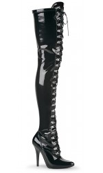 Seduce Black Patent Lace Up Thigh High Boots