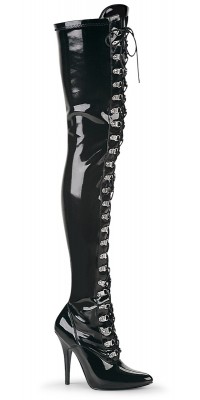 Seduce Black Patent Lace Up Thigh High Boots