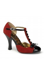 Button T-Strap Red Suede DOrsay Pump