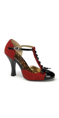 Button T-Strap Red Suede DOrsay Pump