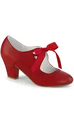 Wiggle Vintage Style Mary Jane Shoes in Red Faux Leather